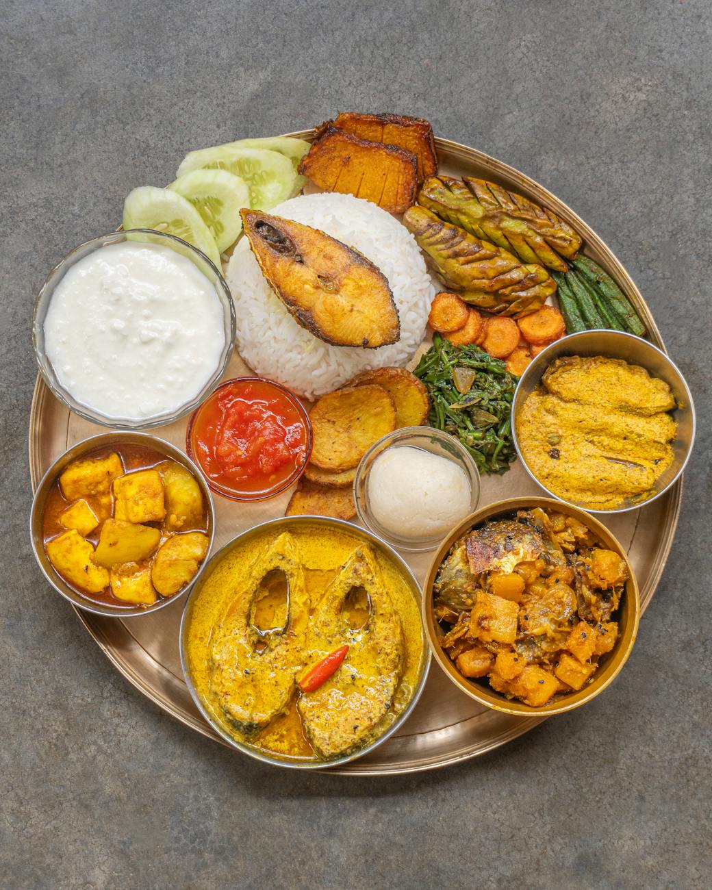 Traditional indian thali with assorted dishes